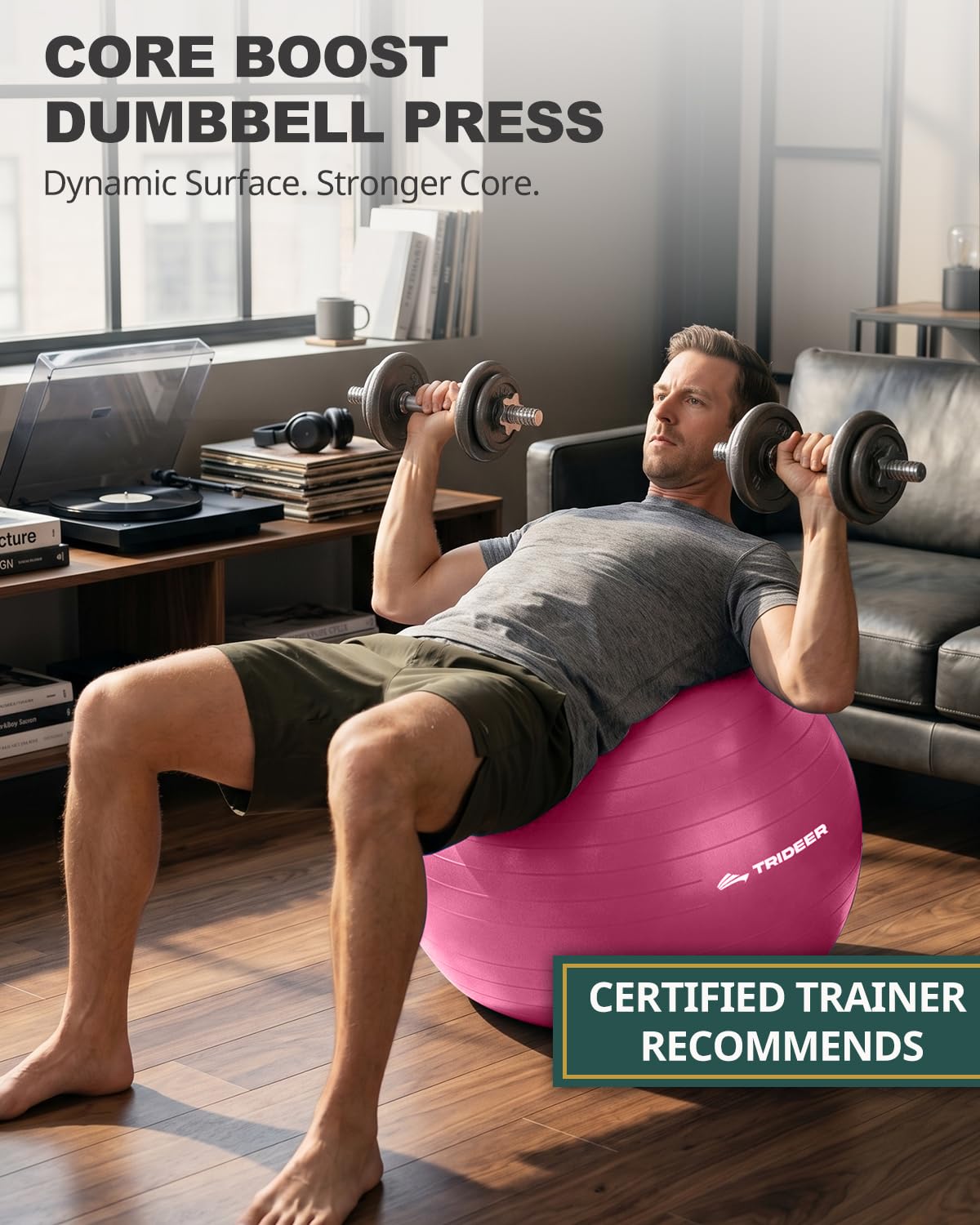 Trideer Yoga Ball for Exercise, Pilates, Core & Balance Training, Stability Ball for Pregnancy & Birthing Prep, Physical Therapy, Daily Stretching, Office Chair for Active Sitting, Quick Pump Included