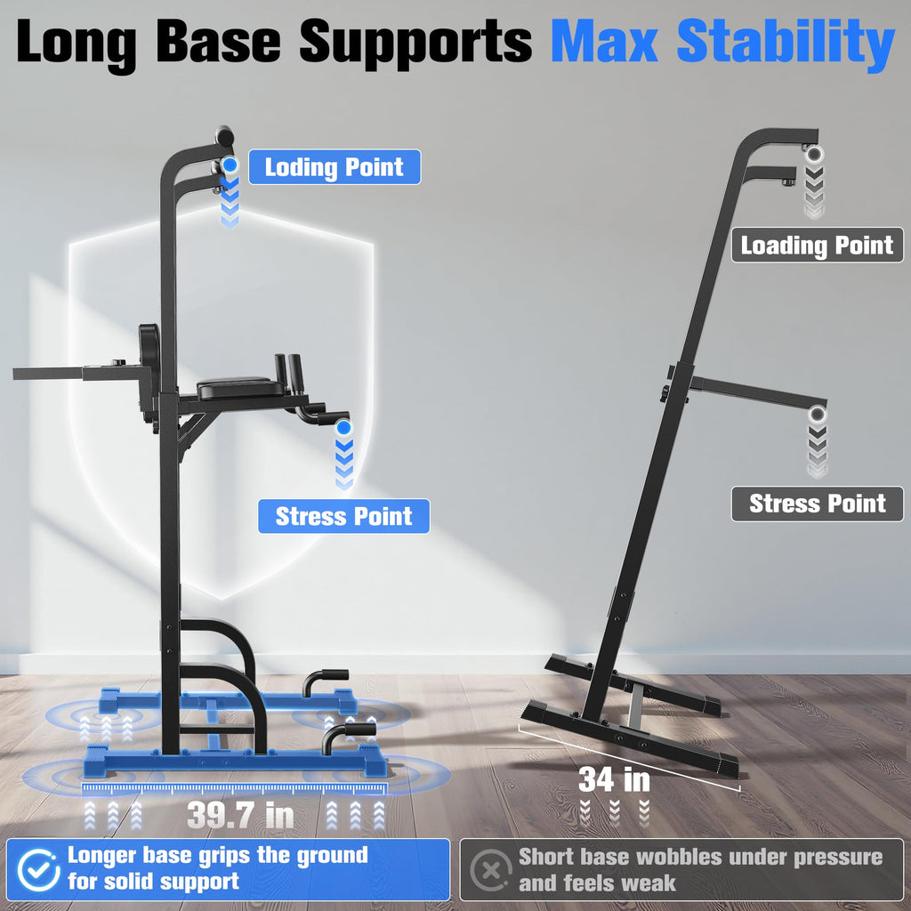 Sportsroyals Power Tower Pull Up Bar Station, 450LBS Stable Pull Up Dip Station for Home Gym Strength Training Equipment | FED Fitness