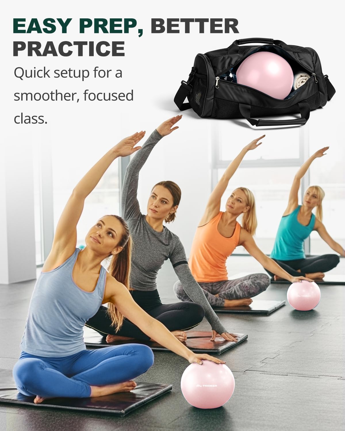 Trideer Yoga Ball for Exercise, Pilates, Core & Balance Training, Stability Ball for Pregnancy & Birthing Prep, Physical Therapy, Daily Stretching, Office Chair for Active Sitting, Quick Pump Included