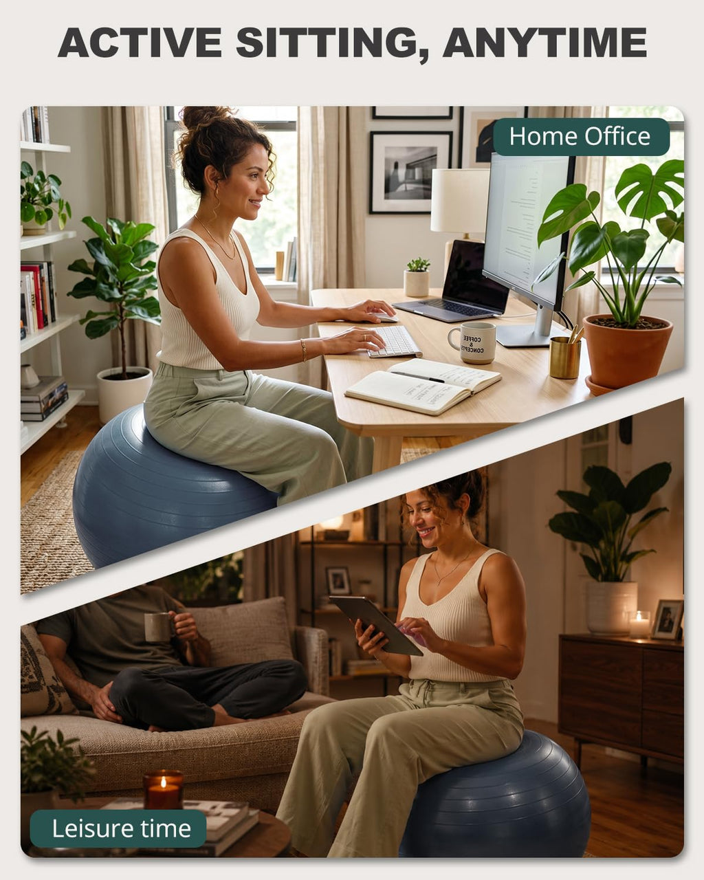 Trideer Yoga Ball for Exercise, Pilates, Core & Balance Training, Stability Ball for Pregnancy & Birthing Prep, Physical Therapy, Daily Stretching, Office Chair for Active Sitting, Quick Pump Included