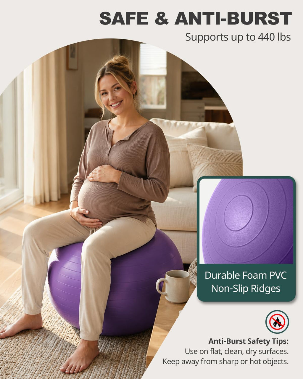 Trideer Yoga Ball for Exercise, Pilates, Core & Balance Training, Stability Ball for Pregnancy & Birthing Prep, Physical Therapy, Daily Stretching, Office Chair for Active Sitting, Quick Pump Included