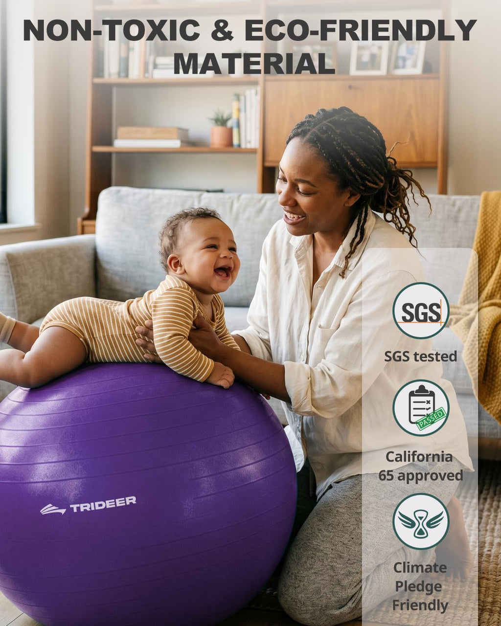 Trideer Yoga Ball for Exercise, Pilates, Core & Balance Training, Stability Ball for Pregnancy & Birthing Prep, Physical Therapy, Daily Stretching, Office Chair for Active Sitting, Quick Pump Included