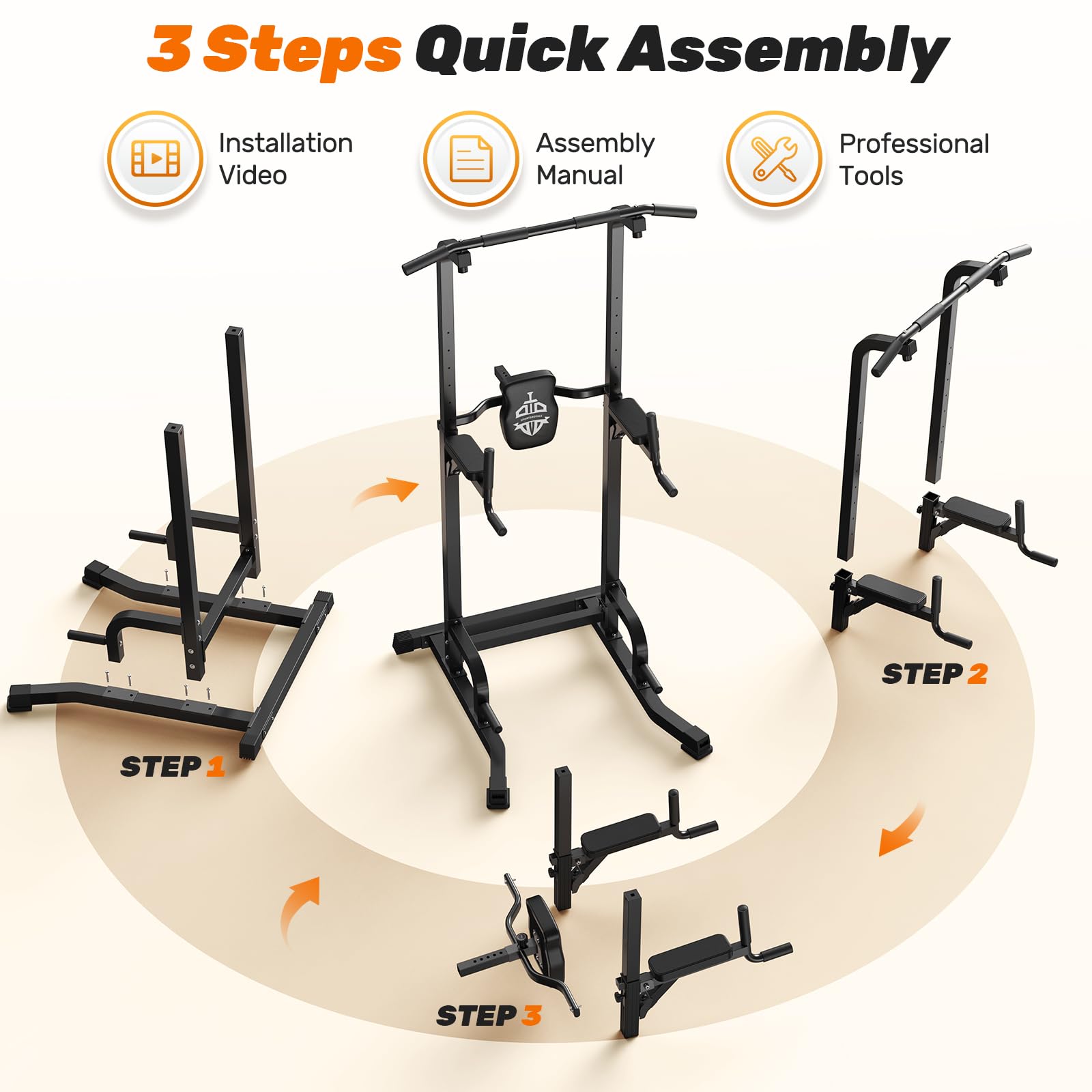 Sportsroyals Power Tower Pull Up Bar Station, 450LBS Stable Pull Up Dip Station for Home Gym Strength Training Equipment | FED Fitness