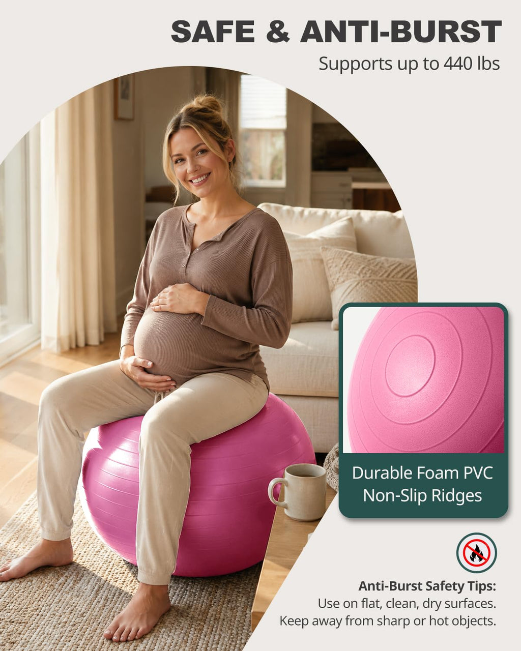 Trideer Yoga Ball for Exercise, Pilates, Core & Balance Training, Stability Ball for Pregnancy & Birthing Prep, Physical Therapy, Daily Stretching, Office Chair for Active Sitting, Quick Pump Included