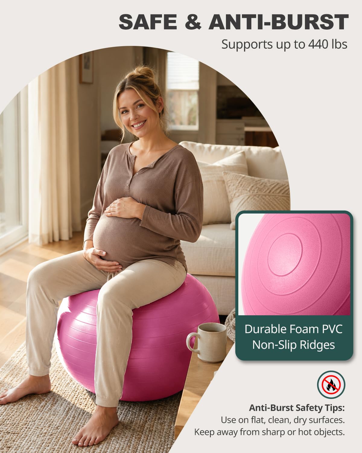 Trideer Yoga Ball for Exercise, Pilates, Core & Balance Training, Stability Ball for Pregnancy & Birthing Prep, Physical Therapy, Daily Stretching, Office Chair for Active Sitting, Quick Pump Included