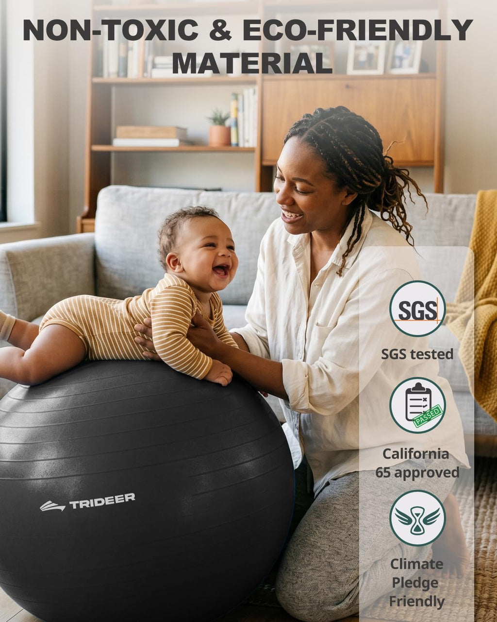 Trideer Yoga Ball for Exercise, Pilates, Core & Balance Training, Stability Ball for Pregnancy & Birthing Prep, Physical Therapy, Daily Stretching, Office Chair for Active Sitting, Quick Pump Included