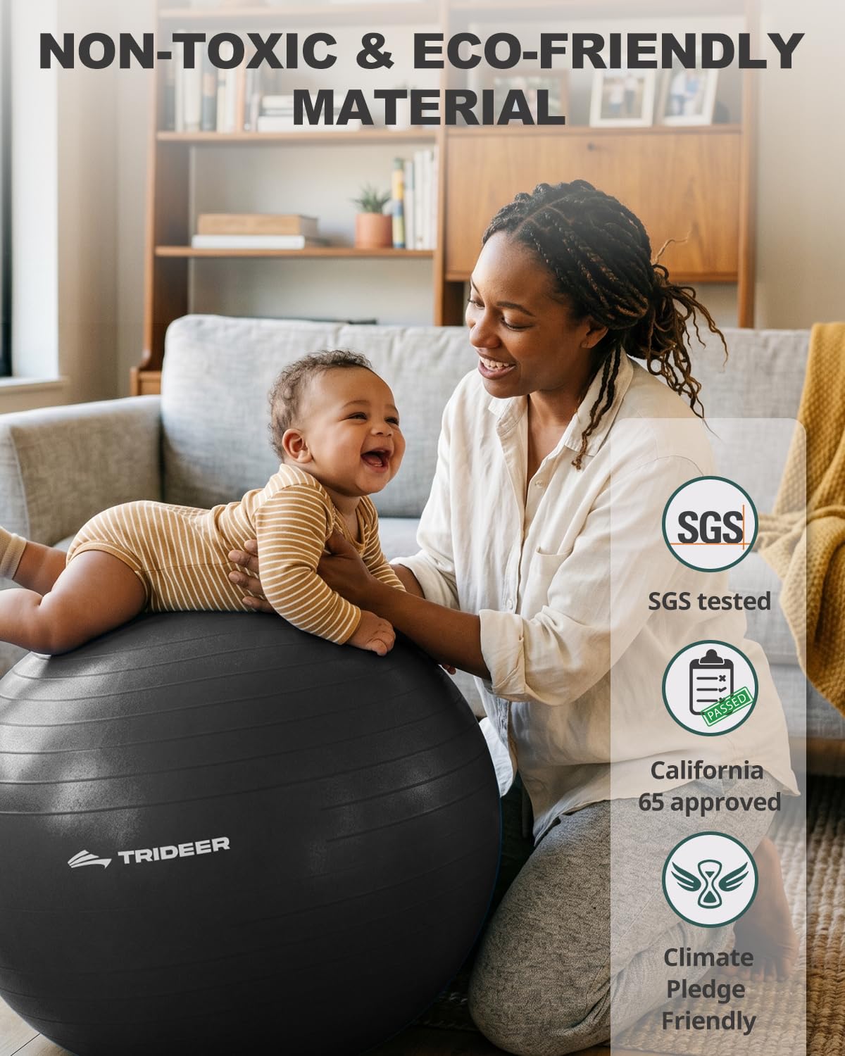 Trideer Yoga Ball for Exercise, Pilates, Core & Balance Training, Stability Ball for Pregnancy & Birthing Prep, Physical Therapy, Daily Stretching, Office Chair for Active Sitting, Quick Pump Included