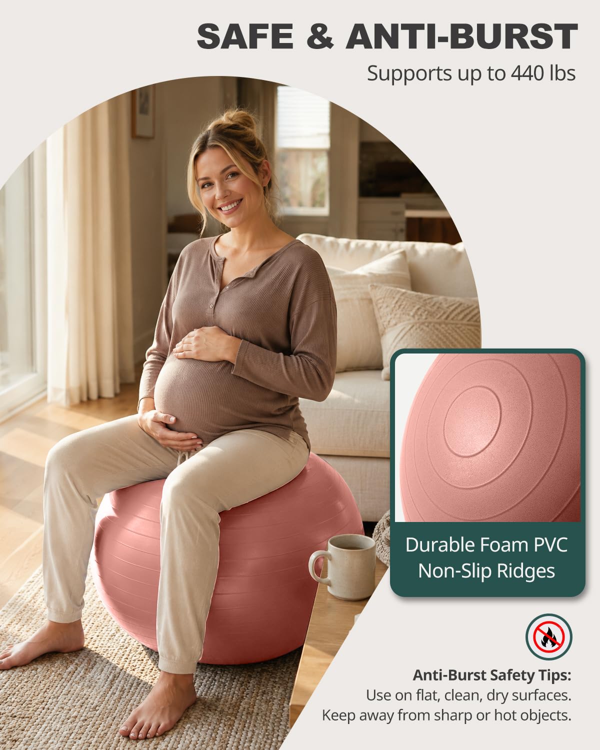 Trideer Yoga Ball for Exercise, Pilates, Core & Balance Training, Stability Ball for Pregnancy & Birthing Prep, Physical Therapy, Daily Stretching, Office Chair for Active Sitting, Quick Pump Included