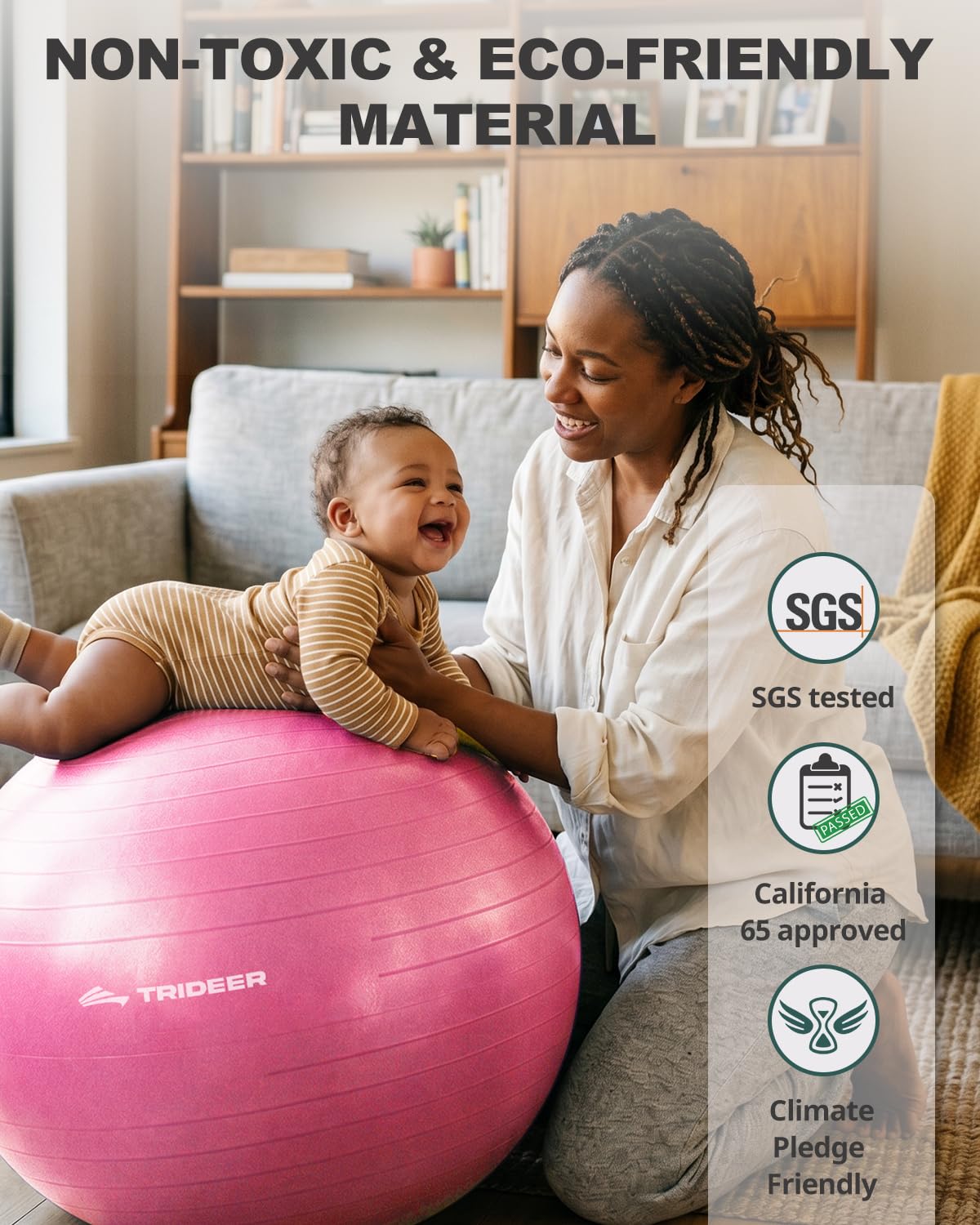 Trideer Yoga Ball for Exercise, Pilates, Core & Balance Training, Stability Ball for Pregnancy & Birthing Prep, Physical Therapy, Daily Stretching, Office Chair for Active Sitting, Quick Pump Included