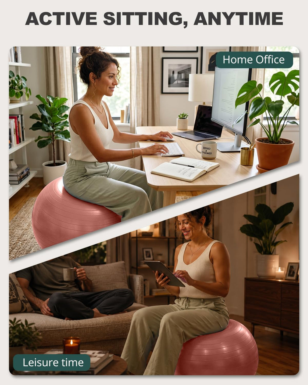 Trideer Yoga Ball for Exercise, Pilates, Core & Balance Training, Stability Ball for Pregnancy & Birthing Prep, Physical Therapy, Daily Stretching, Office Chair for Active Sitting, Quick Pump Included