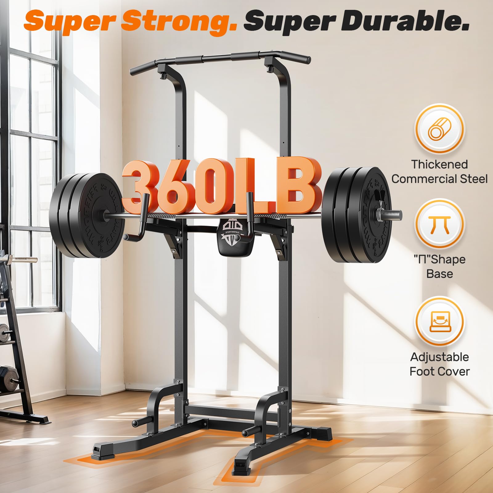 Sportsroyals Power Tower Pull Up Bar Station, 450LBS Stable Pull Up Dip Station for Home Gym Strength Training Equipment | FED Fitness
