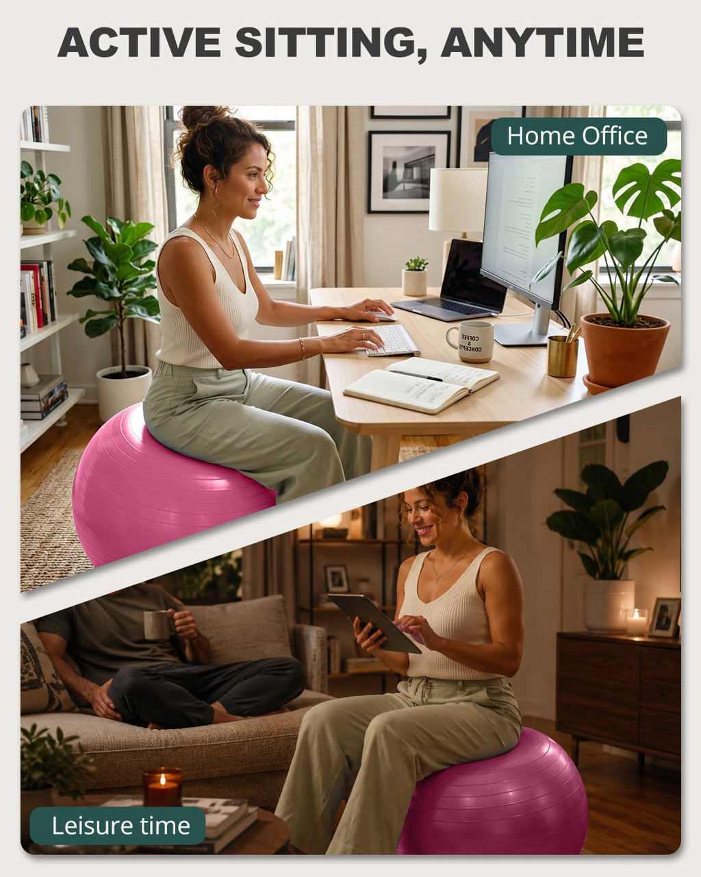 Trideer Yoga Ball for Exercise, Pilates, Core & Balance Training, Stability Ball for Pregnancy & Birthing Prep, Physical Therapy, Daily Stretching, Office Chair for Active Sitting, Quick Pump Included