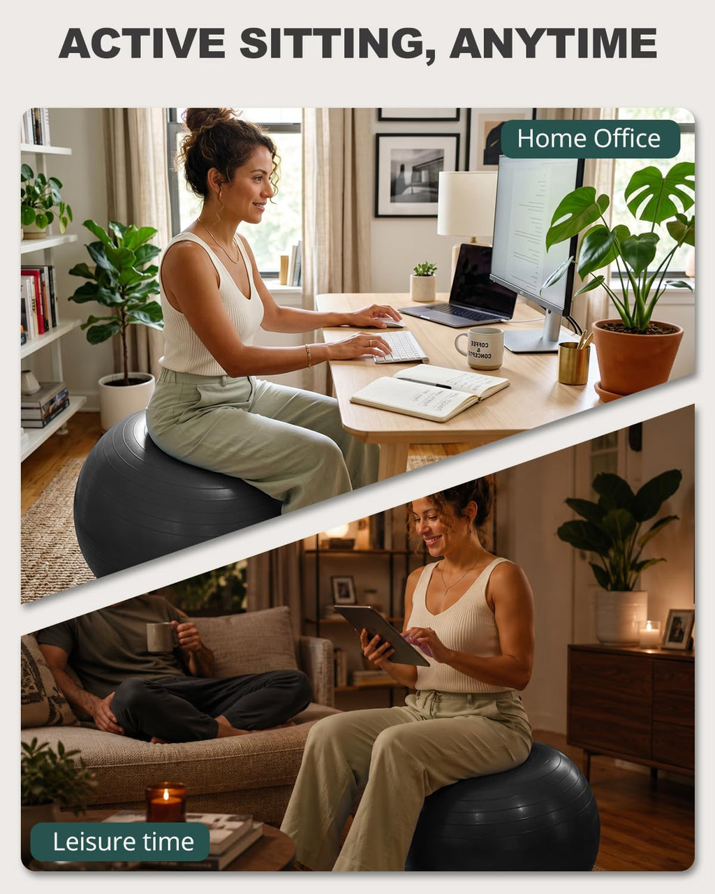 Trideer Yoga Ball for Exercise, Pilates, Core & Balance Training, Stability Ball for Pregnancy & Birthing Prep, Physical Therapy, Daily Stretching, Office Chair for Active Sitting, Quick Pump Included