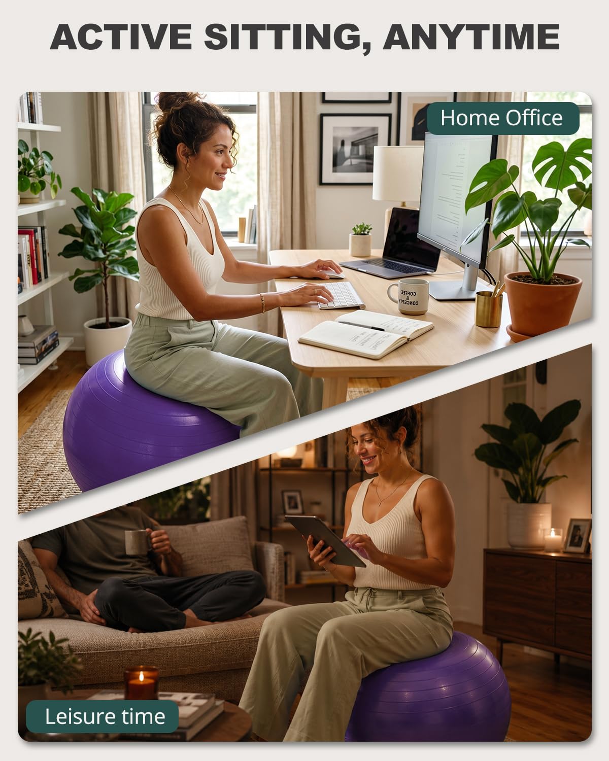 Trideer Yoga Ball for Exercise, Pilates, Core & Balance Training, Stability Ball for Pregnancy & Birthing Prep, Physical Therapy, Daily Stretching, Office Chair for Active Sitting, Quick Pump Included