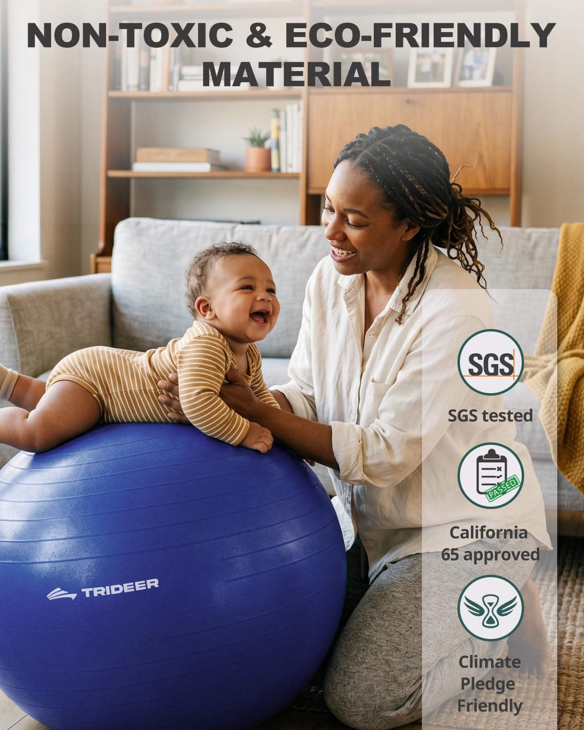 Trideer Yoga Ball for Exercise, Pilates, Core & Balance Training, Stability Ball for Pregnancy & Birthing Prep, Physical Therapy, Daily Stretching, Office Chair for Active Sitting, Quick Pump Included