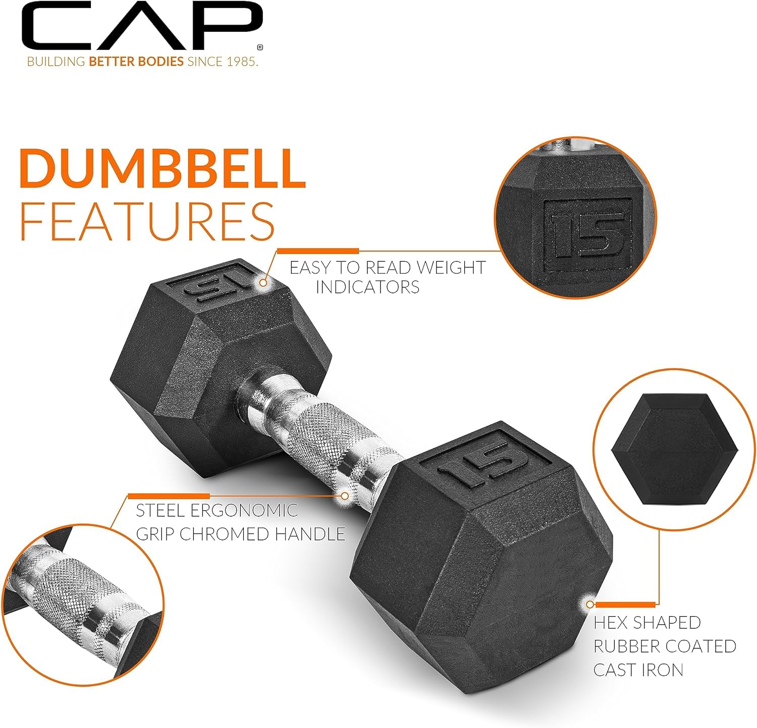 CAP Rubber Coated Hex Dumbbell Set with Storage Rack | 100–210 lb Options, Space-Saving Vertical Compact Storage for Home Gym Strength Training