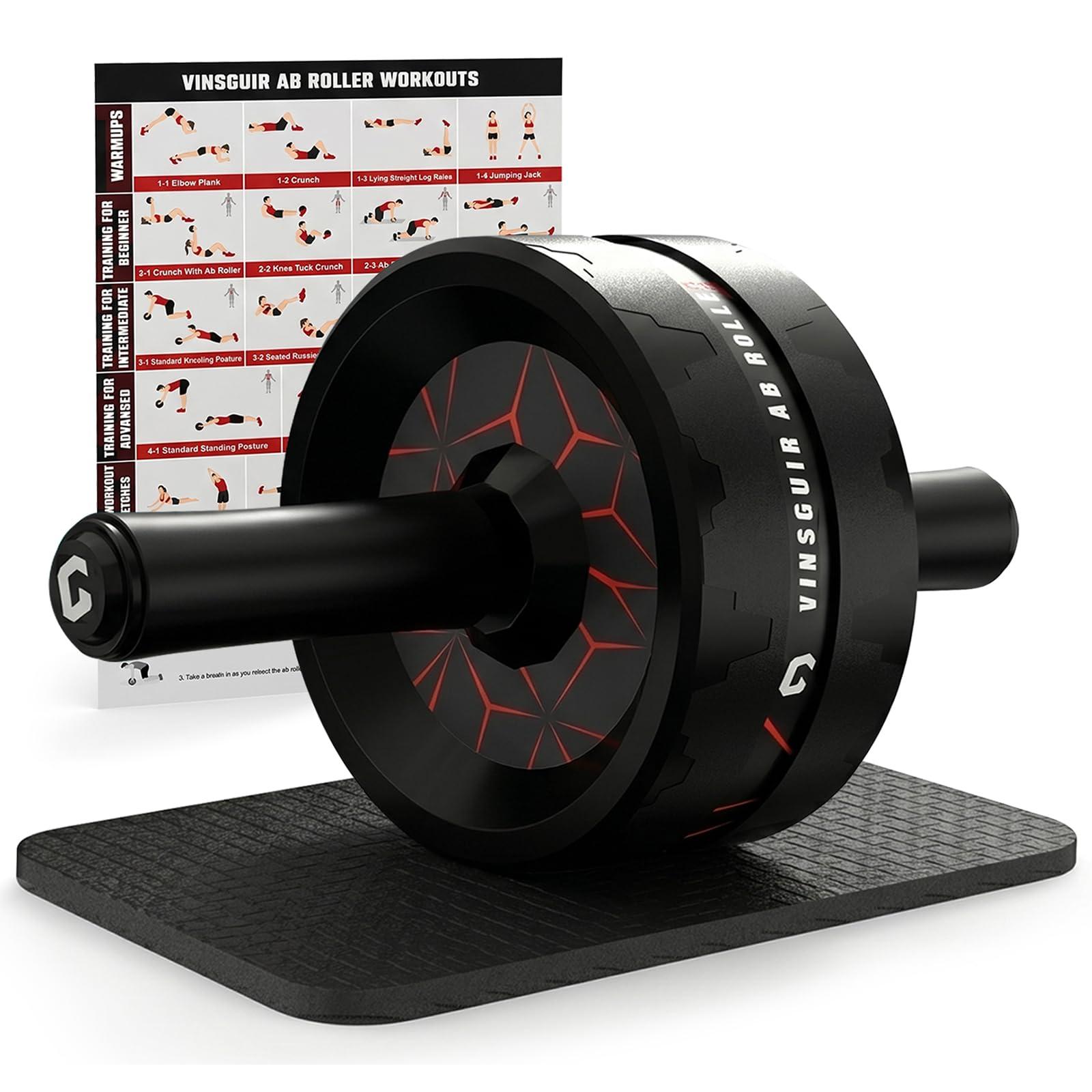 VINSGUIR Ab Roller Wheel, Abs & Core Workout Equipment for Home Gym with Knee Pad Accessories, Abdominal Wheel for Full-body Strength Training
