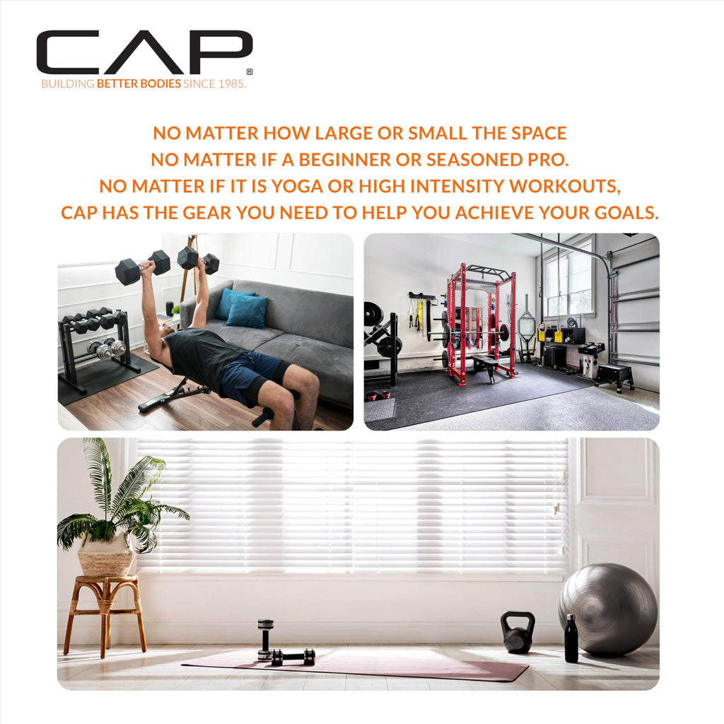 CAP Rubber Coated Hex Dumbbell Set with Storage Rack | 100–210 lb Options, Space-Saving Vertical Compact Storage for Home Gym Strength Training