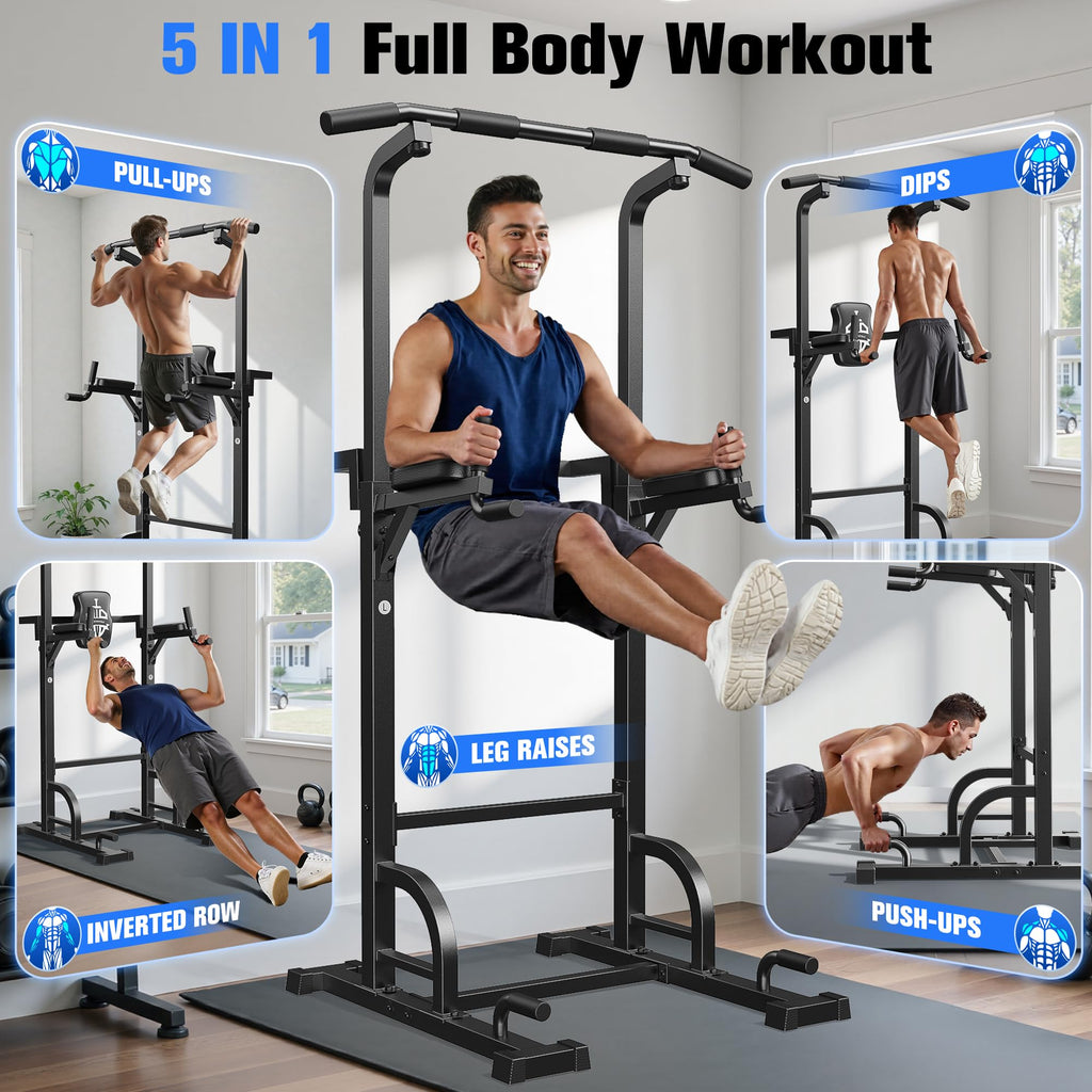Sportsroyals Power Tower Pull Up Bar Station, 450LBS Stable Pull Up Dip Station for Home Gym Strength Training Equipment | FED Fitness