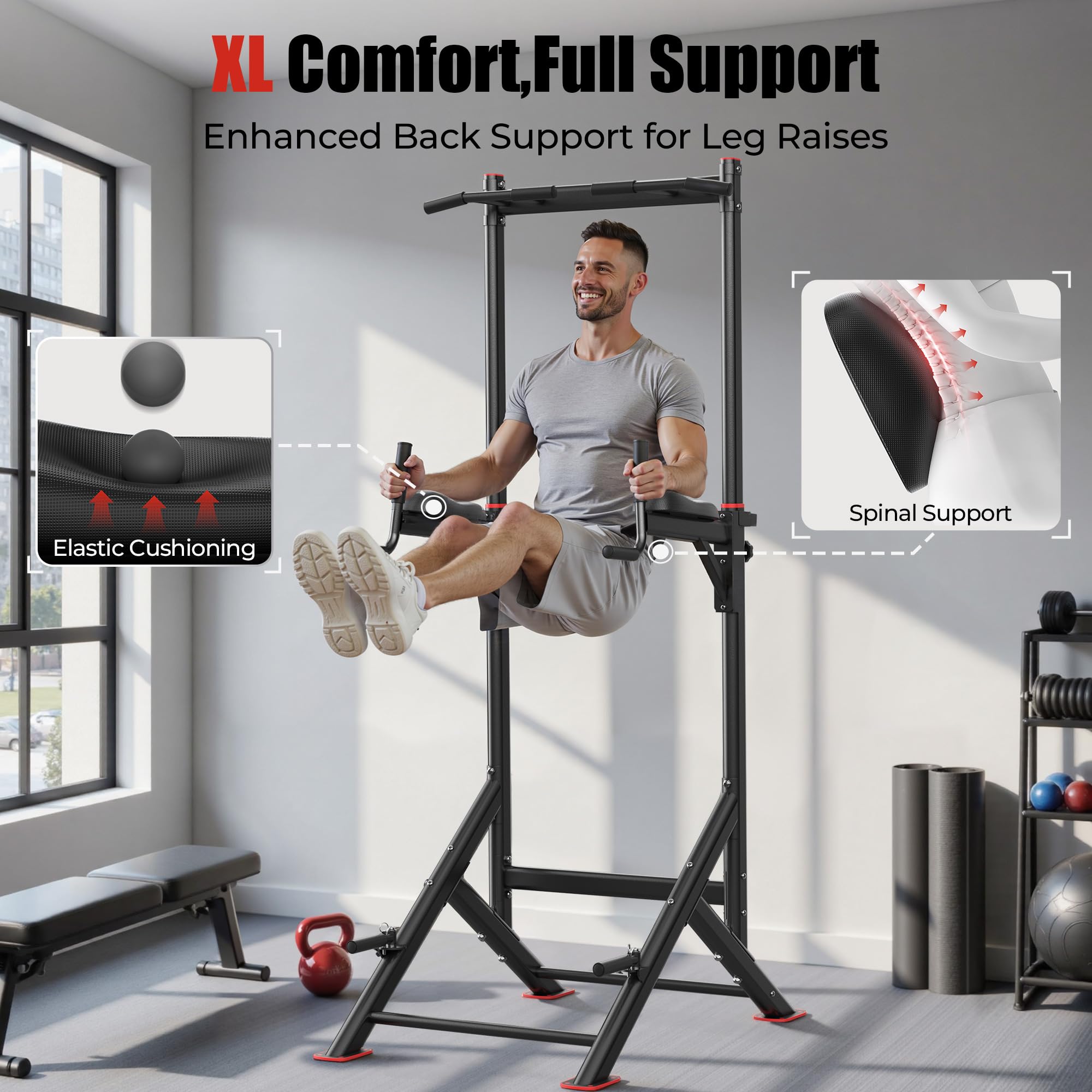 Sportsroyals Power Tower Pull Up Bar Station, 450LBS Stable Pull Up Dip Station for Home Gym Strength Training Equipment | FED Fitness
