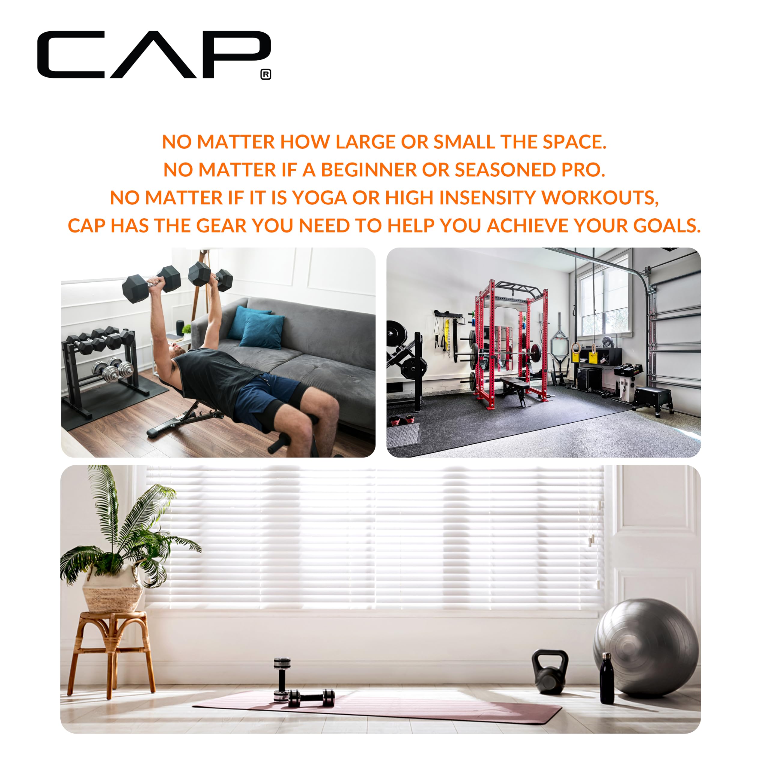 CAP Rubber Coated Hex Dumbbell Set with Storage Rack | 100–210 lb Options, Space-Saving Vertical Compact Storage for Home Gym Strength Training