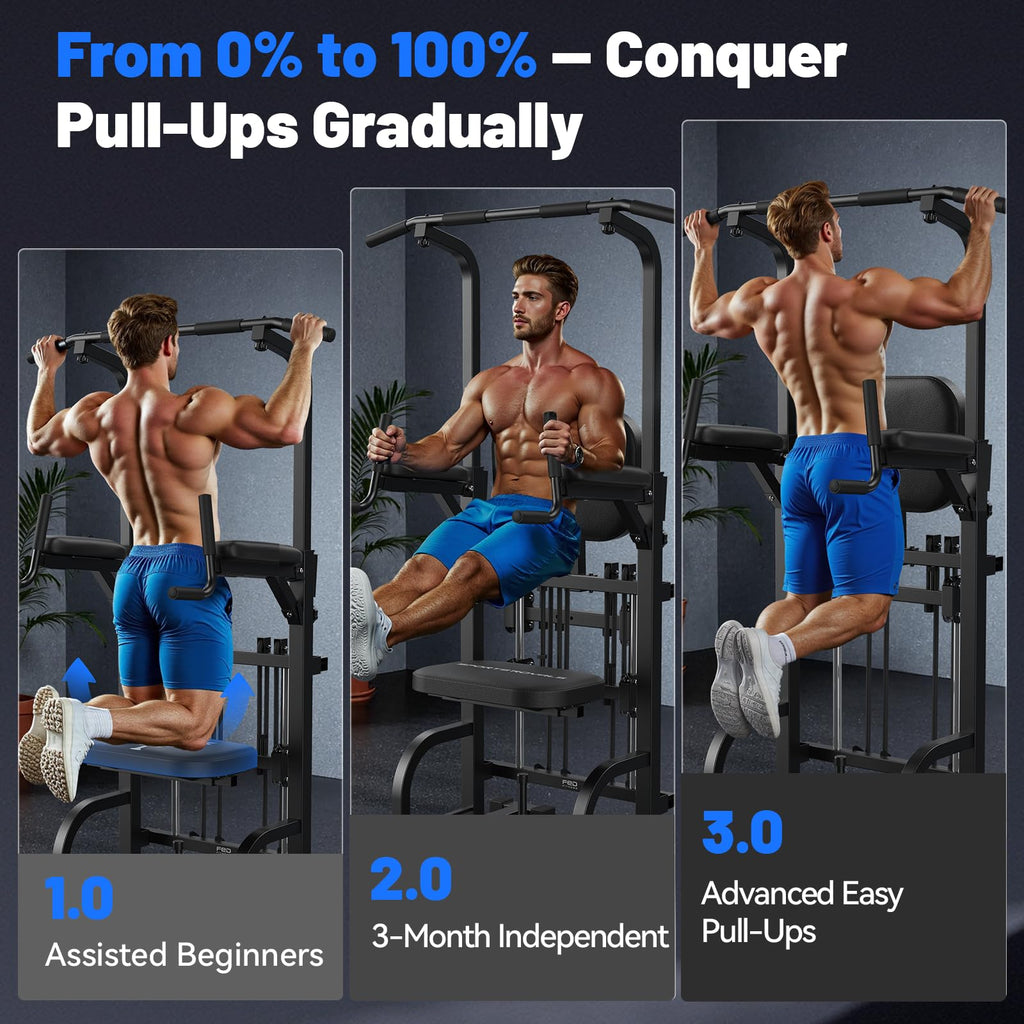 Sportsroyals Power Tower Pull Up Bar Station, 450LBS Stable Pull Up Dip Station for Home Gym Strength Training Equipment | FED Fitness