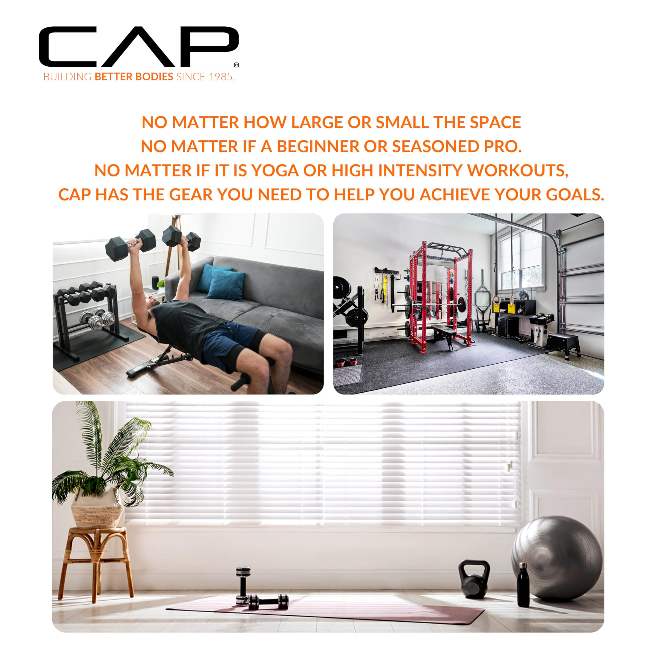 CAP Rubber Coated Hex Dumbbell Set with Storage Rack | 100–210 lb Options, Space-Saving Vertical Compact Storage for Home Gym Strength Training