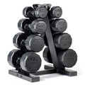 CAP Rubber Coated Hex Dumbbell Set with Storage Rack | 100–210 lb Options, Space-Saving Vertical Compact Storage for Home Gym Strength Training