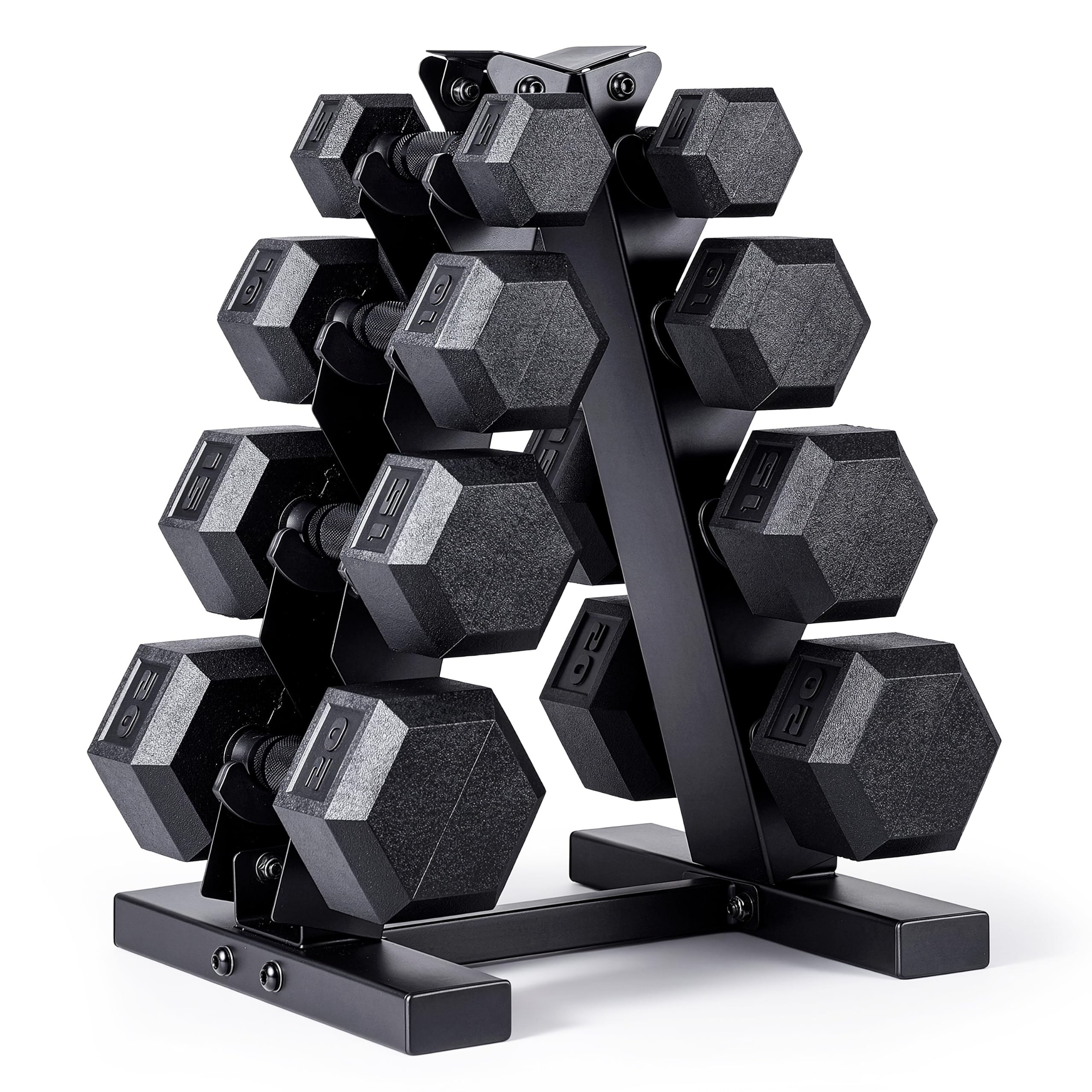 CAP Rubber Coated Hex Dumbbell Set with Storage Rack | 100–210 lb Options, Space-Saving Vertical Compact Storage for Home Gym Strength Training